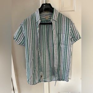 J Crew Stripped Linen Short Sleeve Shirt Small Classic Fit